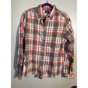 Size L Untuckit slim fit red gray white plaid cotton Button Down Shirt